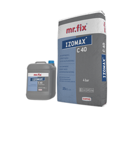 Sement əsasli iki komponetlı elastik su izolyasiya Mr.Fix İzomax C 40 A=25 kq B=10 kq Sement əsasli iki komponetlı elastik su izolyasiya Mr.Fix İzomax C 40 A=25 kq B=10 kq