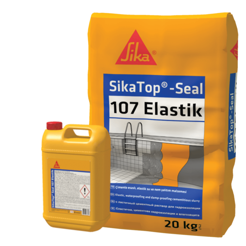 Sement əsaslı iki komponetlı elastik su izolyasiya SikaTopSeal 107 Elastik Grey A=20 kq B=10 kq