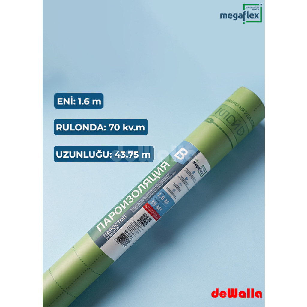 Megaflex İki qatlı buxar izolyasiya materialı Parostop B (70 m²)
