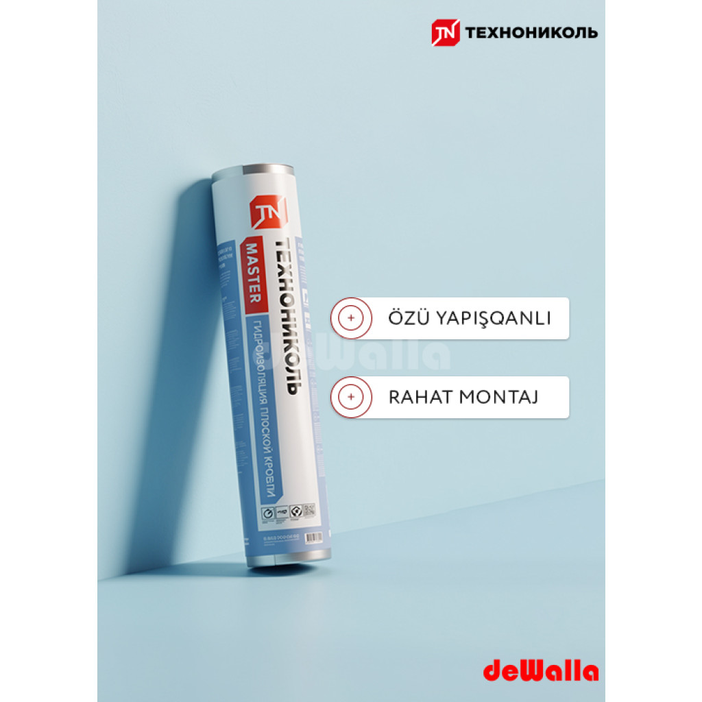 Düz dam üçün yapışqanlı bitum əsaslı (tol) su izolyasiyası Texnonikol Master (1x8 m)